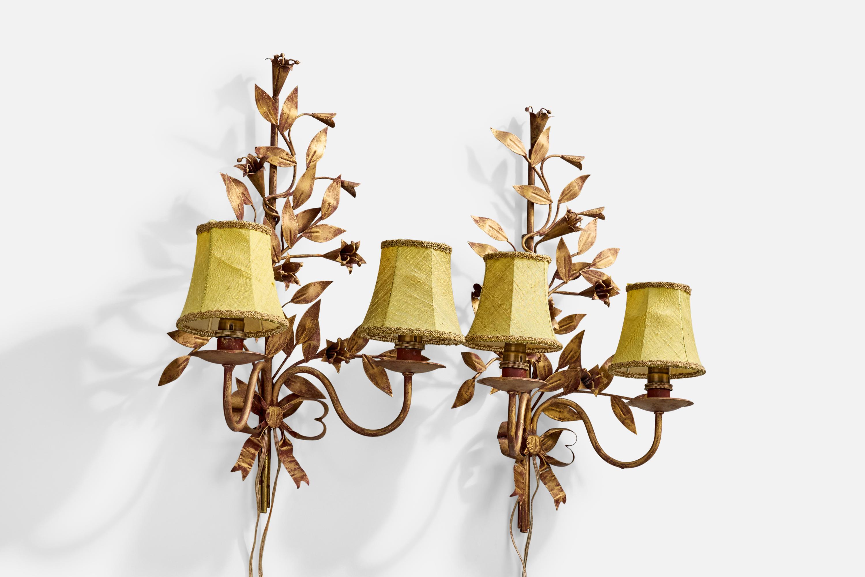Français Designer français, Lights murales, métal, tissu, France, années 1940 en vente