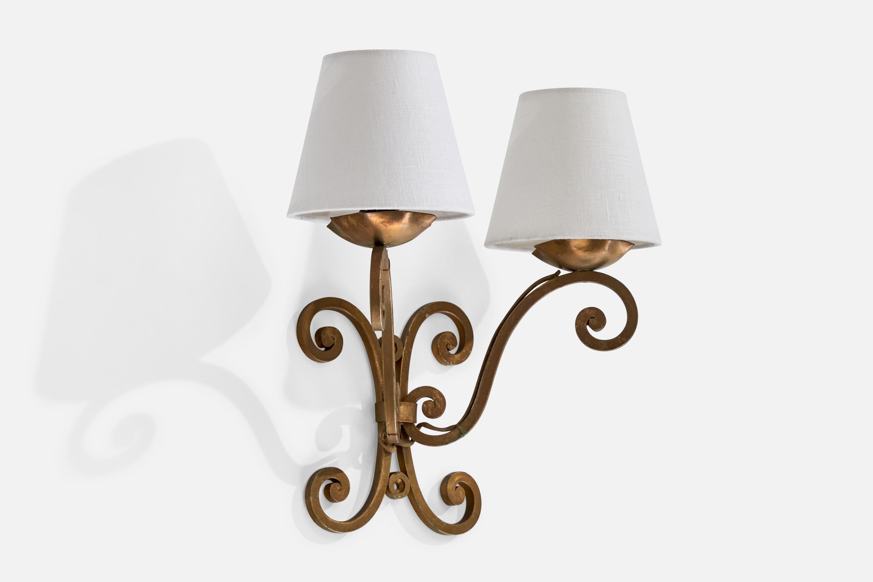 Mid-20th Century French Designer, Wall Lights, Metal, Fabric, France, 1940s