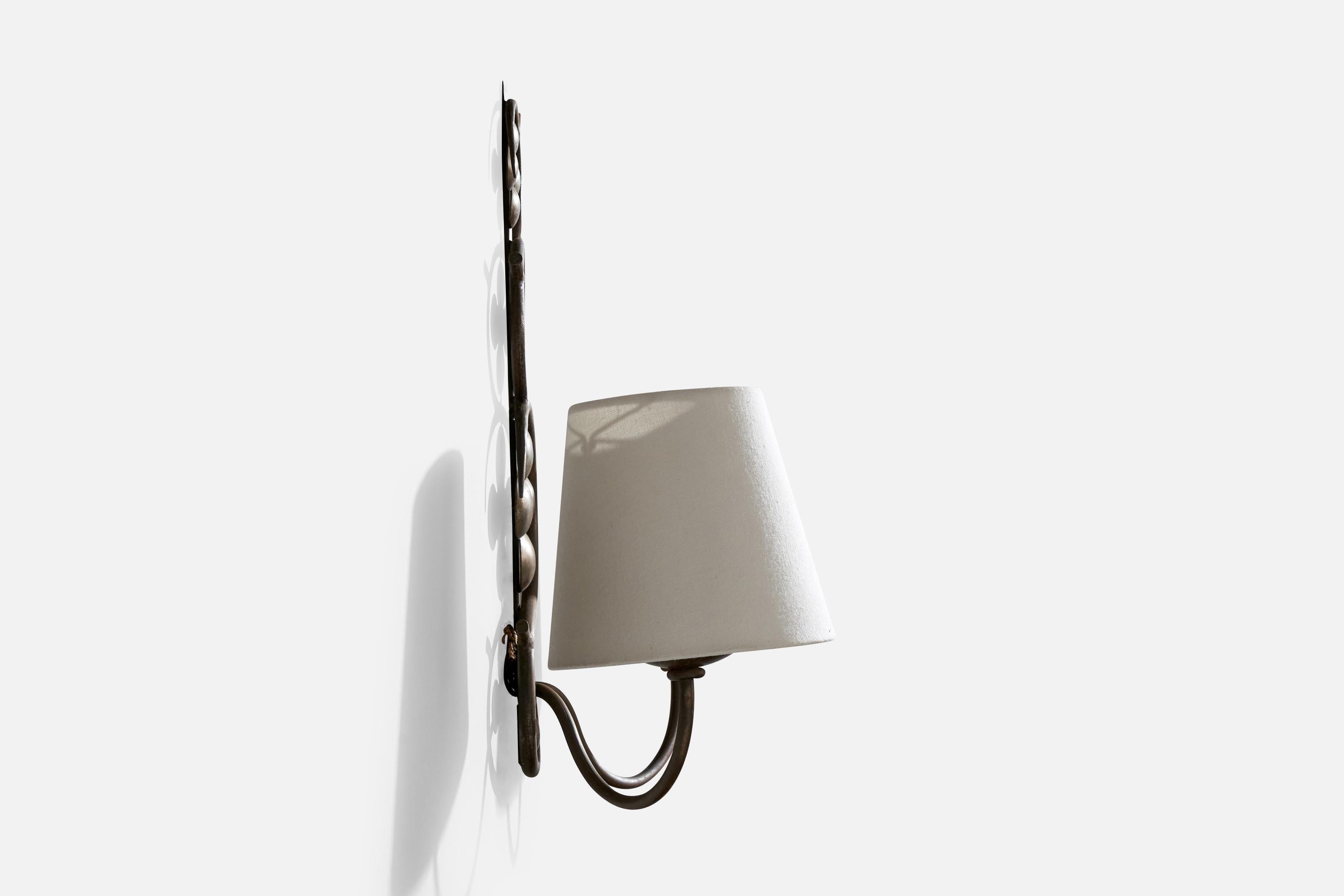 French Designer, Wall Lights, Metal, Fabric, France, 1940s For Sale 1
