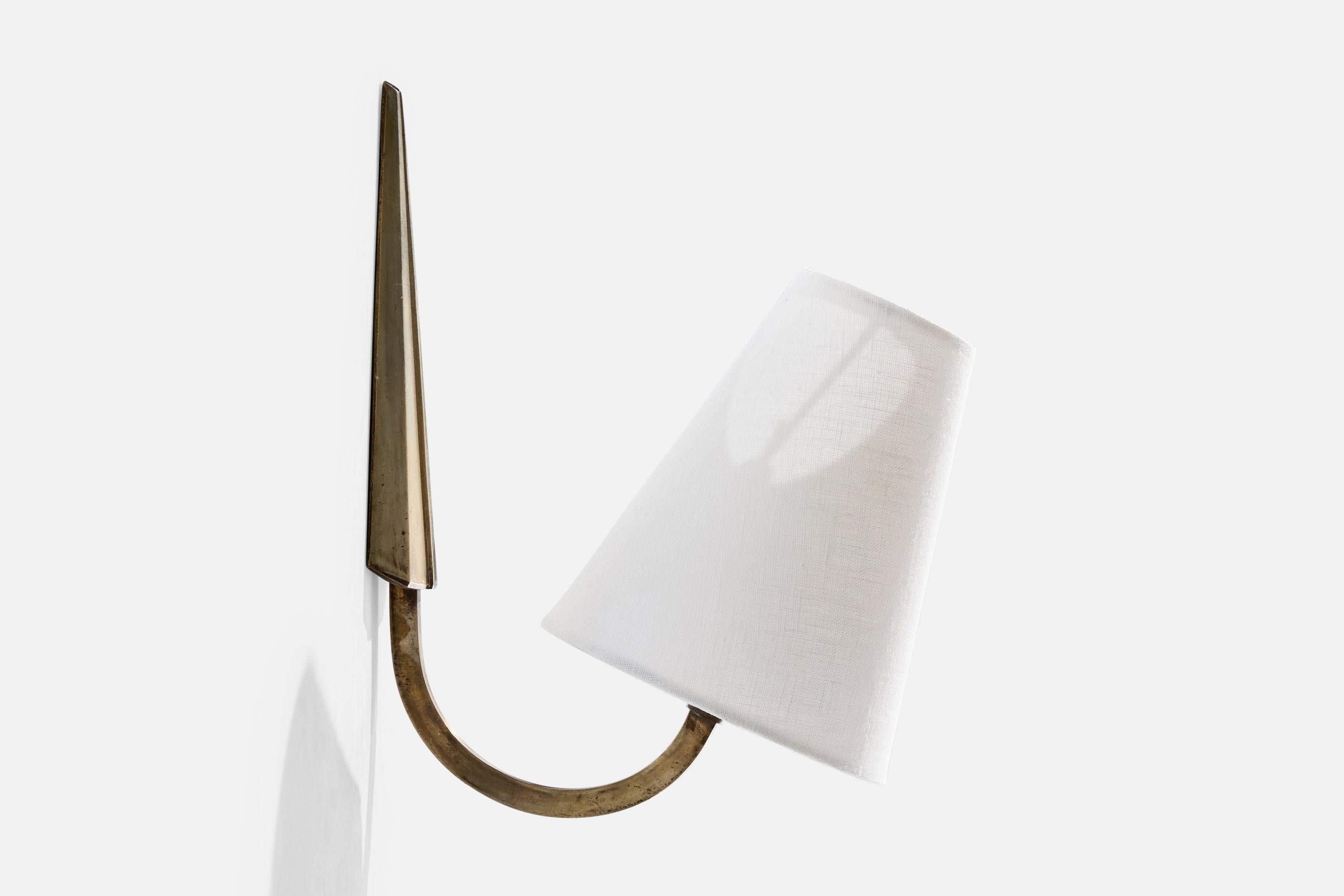 French Designer, Wall Lights, Metal, Fabric, France, 1940s For Sale 1