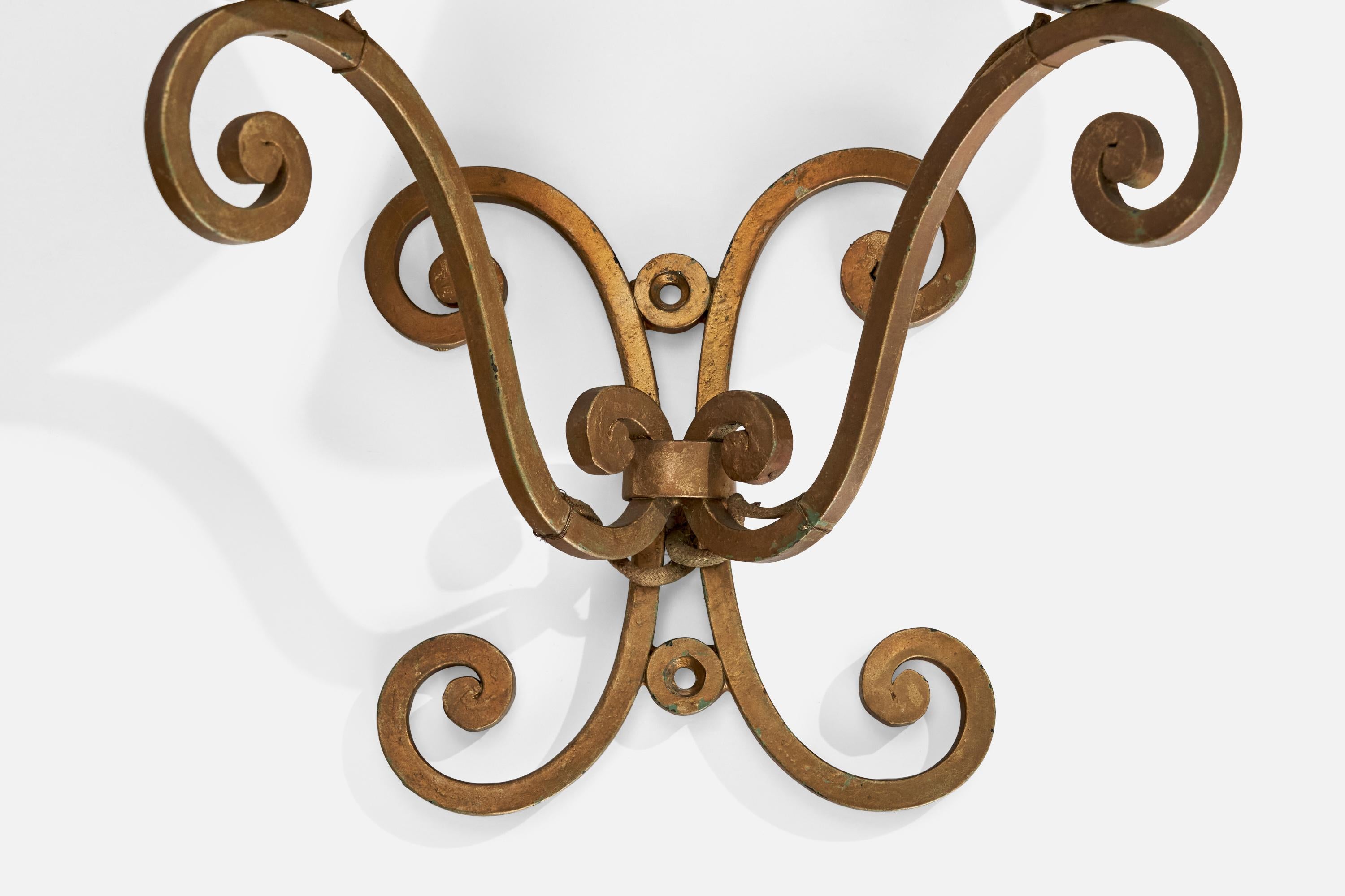 French Designer, Wall Lights, Metal, Fabric, France, 1940s 2