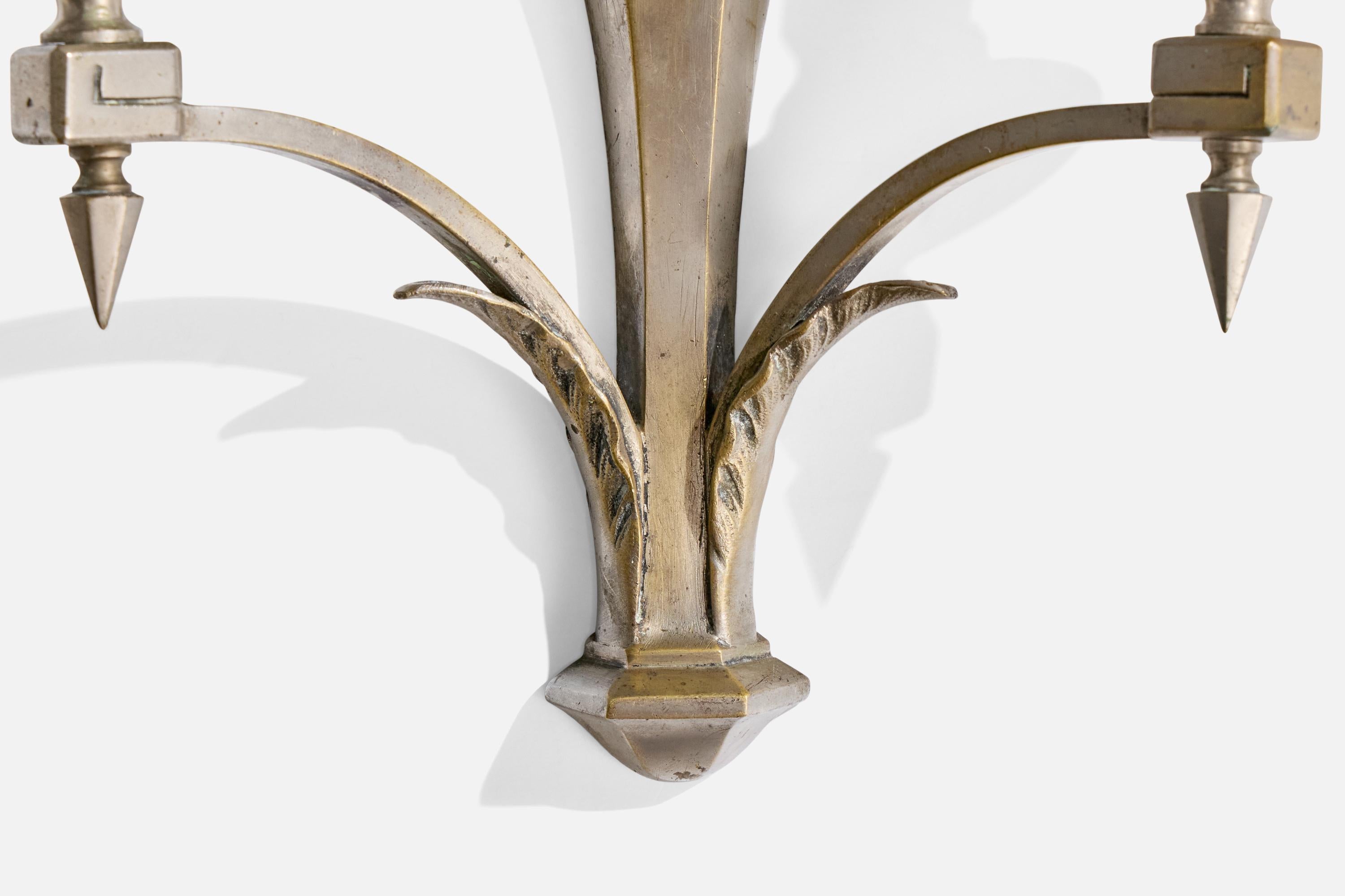 French Designer, Wall Lights, Metal, Fabric, France, 1940s For Sale 3