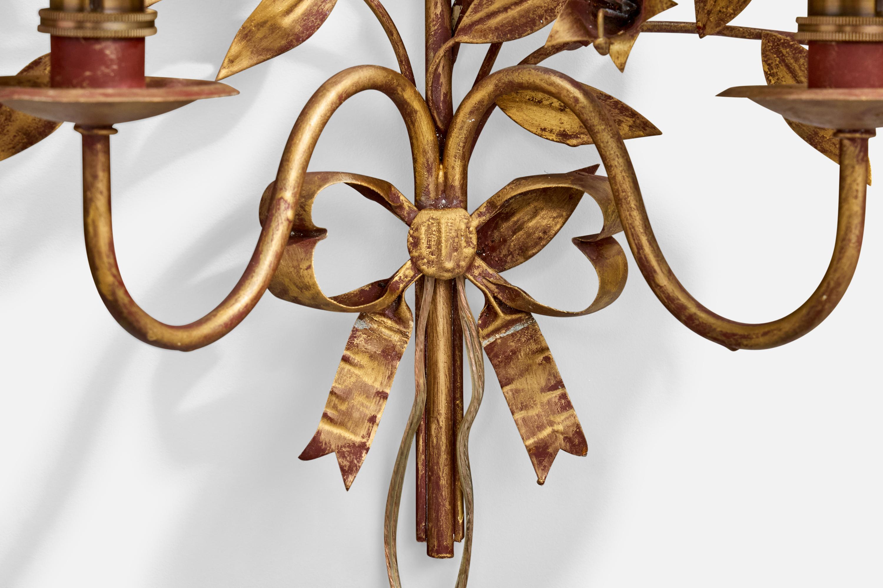 Métal Designer français, Lights murales, métal, tissu, France, années 1940 en vente