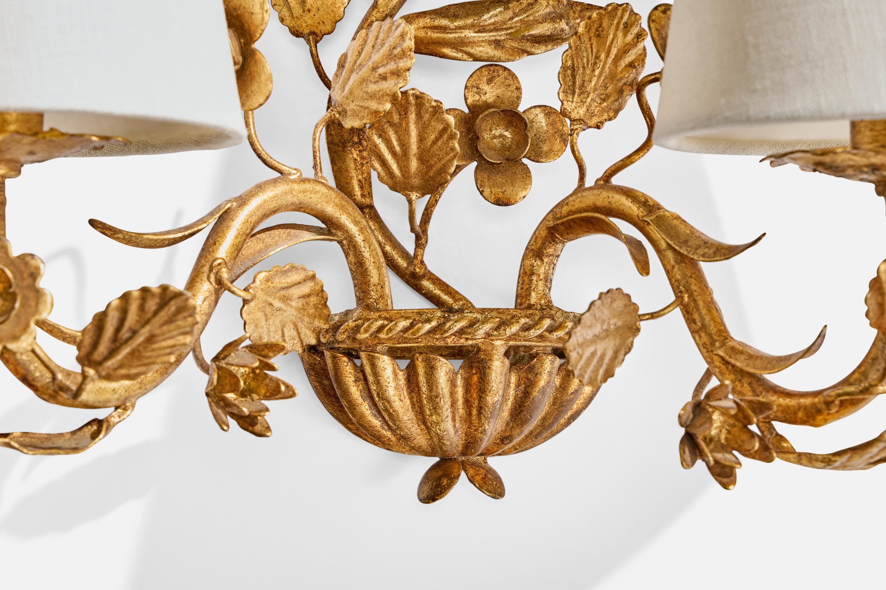 Metallo Designer francese, lampade da parete, metallo, tessuto, Francia, anni '1940 in vendita