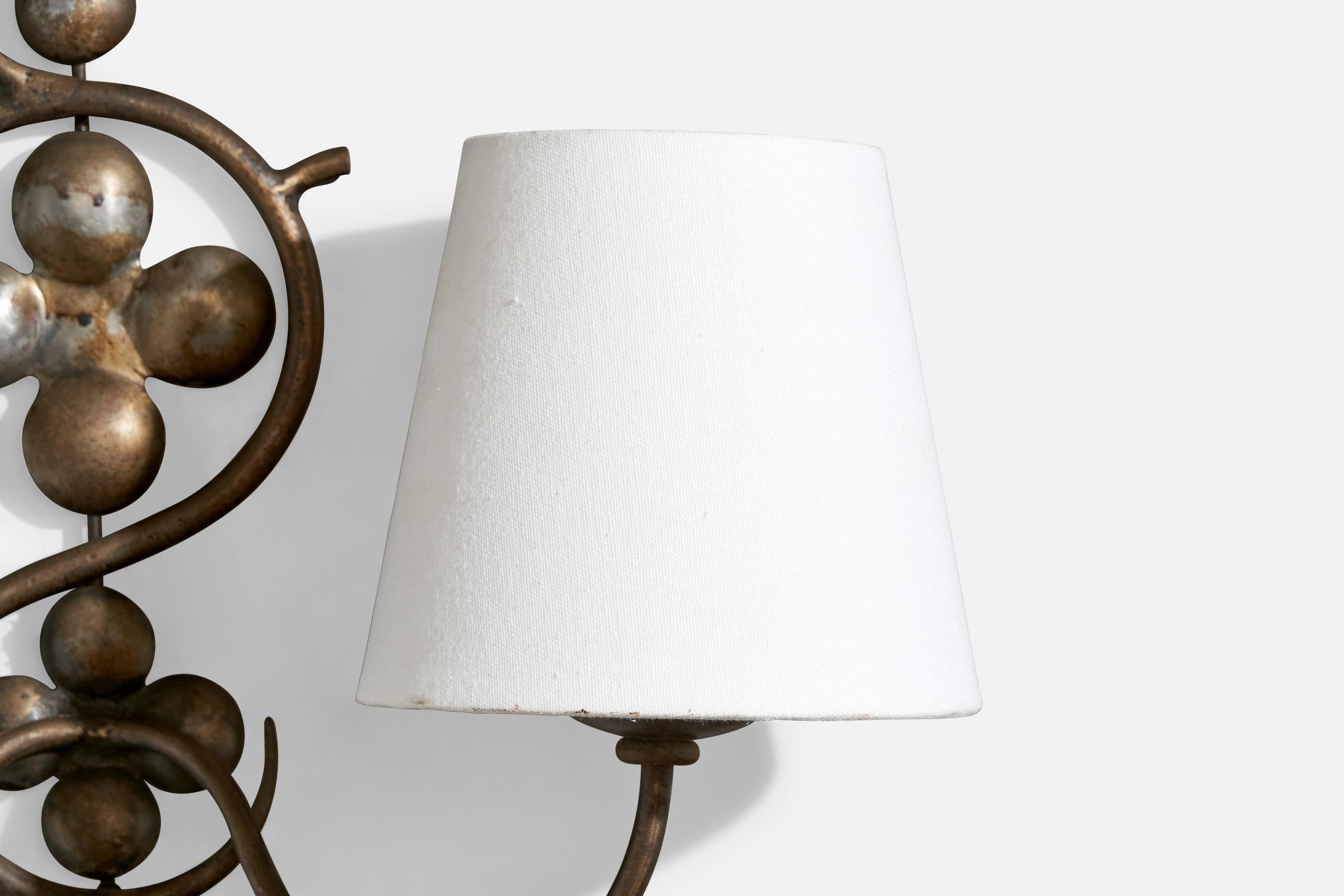 French Designer, Wall Lights, Metal, Fabric, France, 1940s For Sale 5