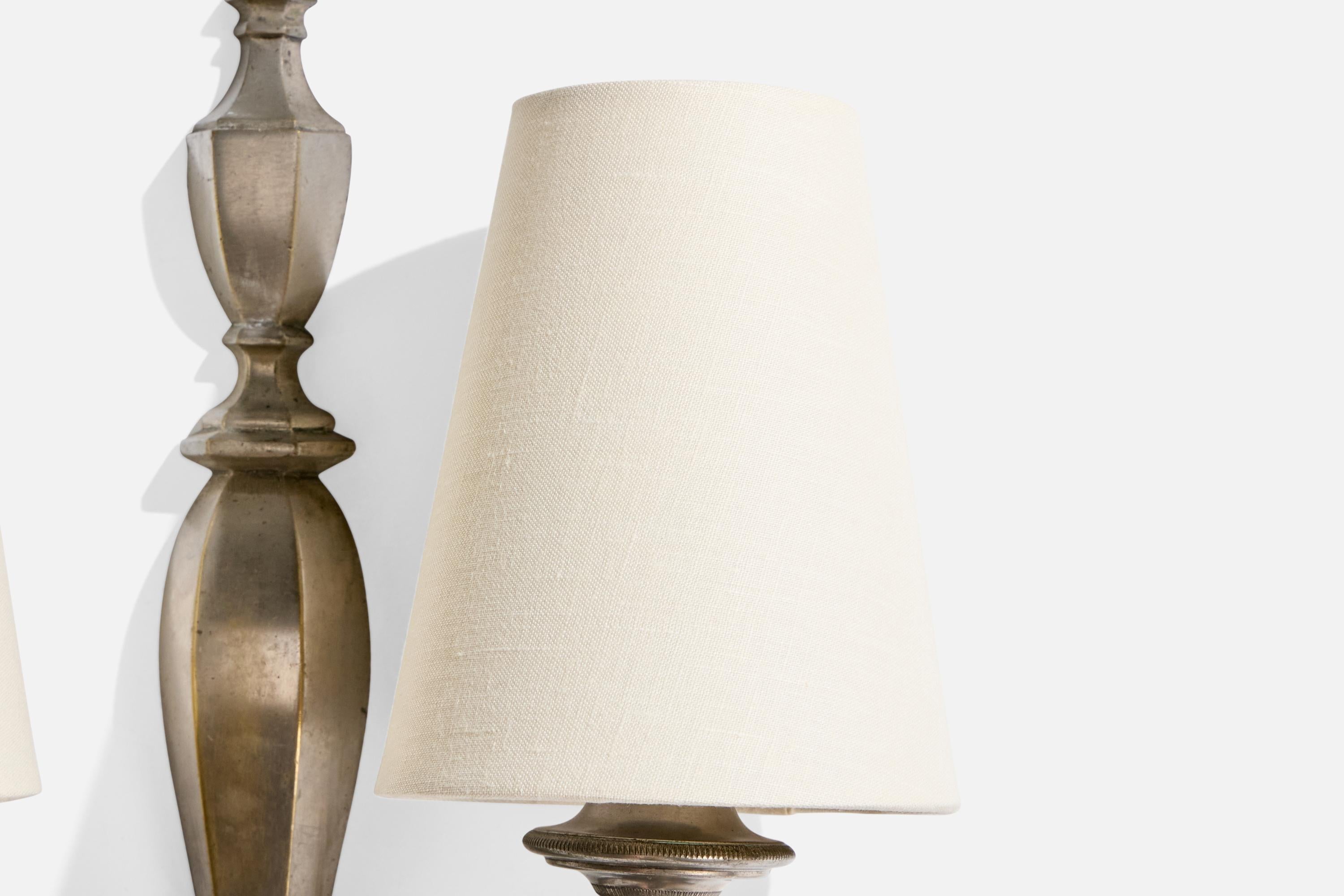 French Designer, Wall Lights, Metal, Fabric, France, 1940s For Sale 5