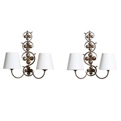 French Designer, Wall Lights, Metal, Fabric, France, 1940s