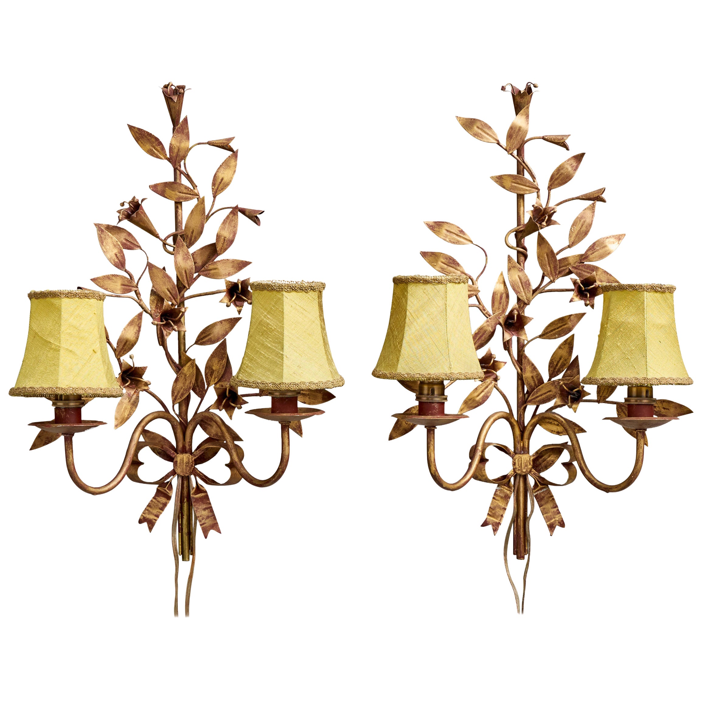 French Designer, Wall Lights, Metal, Fabric, France, 1940s For Sale