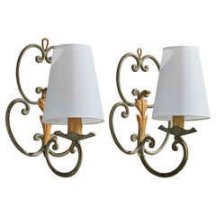 French Designer, Wall Lights, Metal, Fabric, France, 1940s