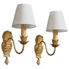 French Designer, Wall Lights, Metal, Fabric, France, 1940s