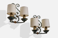 Designer francese, lampade da parete, metallo, tessuto, Francia, anni '1950
