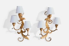 Französischer Designer, Wall Lights, Metall, Stoff, Frankreich, 1950er Jahre
