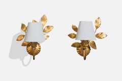 French Designer, Wall Lights, Metal, Fabric, France, 1950s