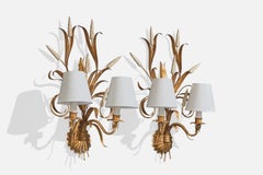 French Designer, Wall Lights, Metal, Fabric, France, 1950s