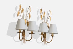 French Designer, Wall Lights, Metal, Fabric, France, 1950s