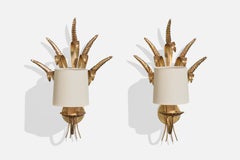 French Designer, Wall Lights, Metal, Fabric, France, 1950s