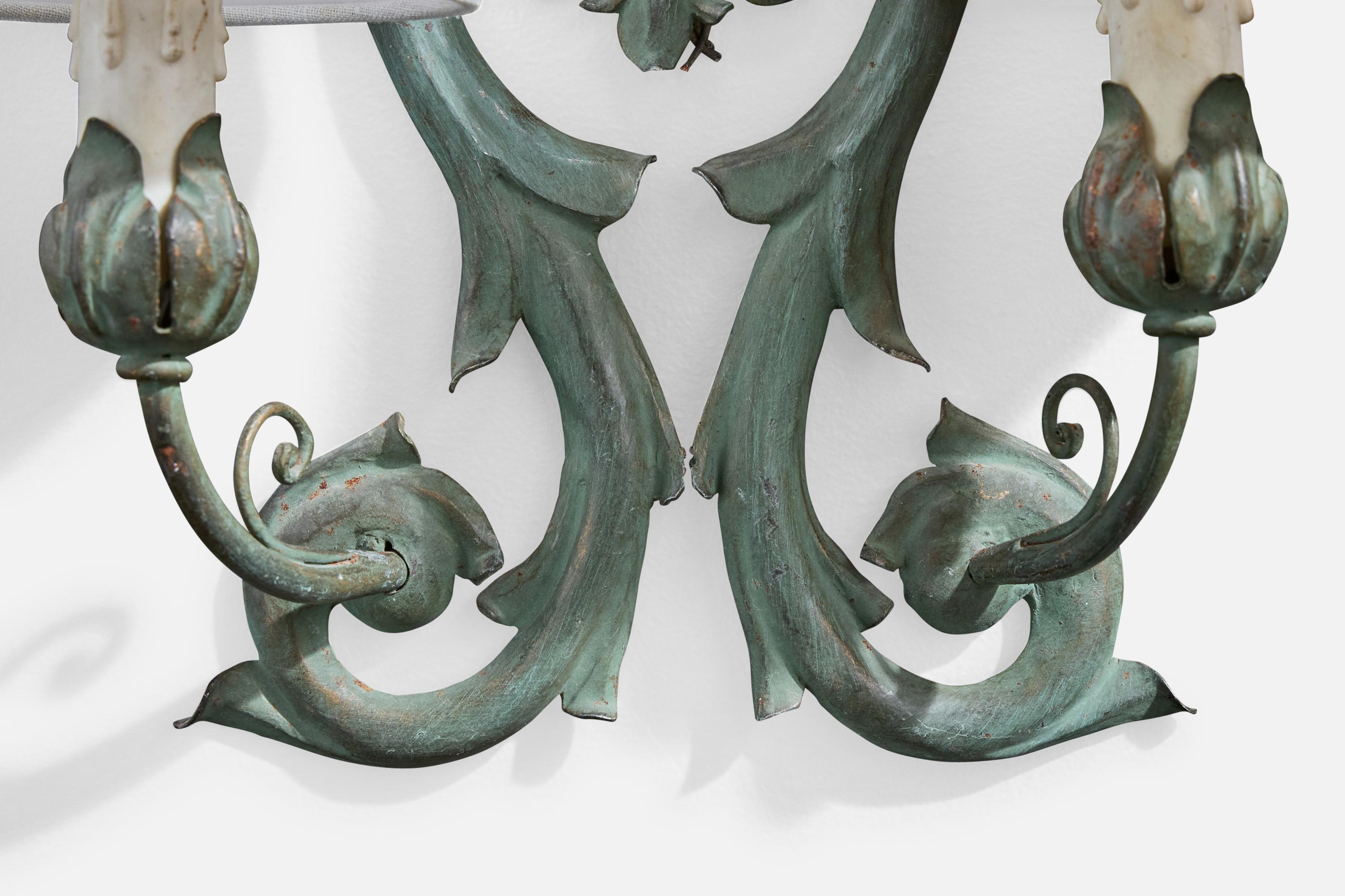 Metallo Designer francese, lampade da parete, metallo, tessuto, Francia, anni '1950 in vendita