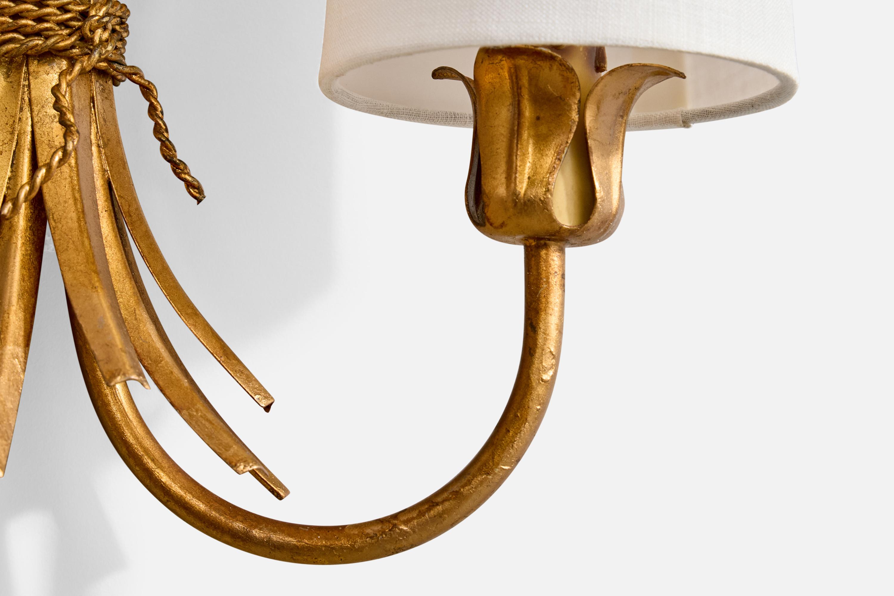 Französischer Designer, Wall Lights, Metall, Stoff, Frankreich, 1950er Jahre im Angebot 4