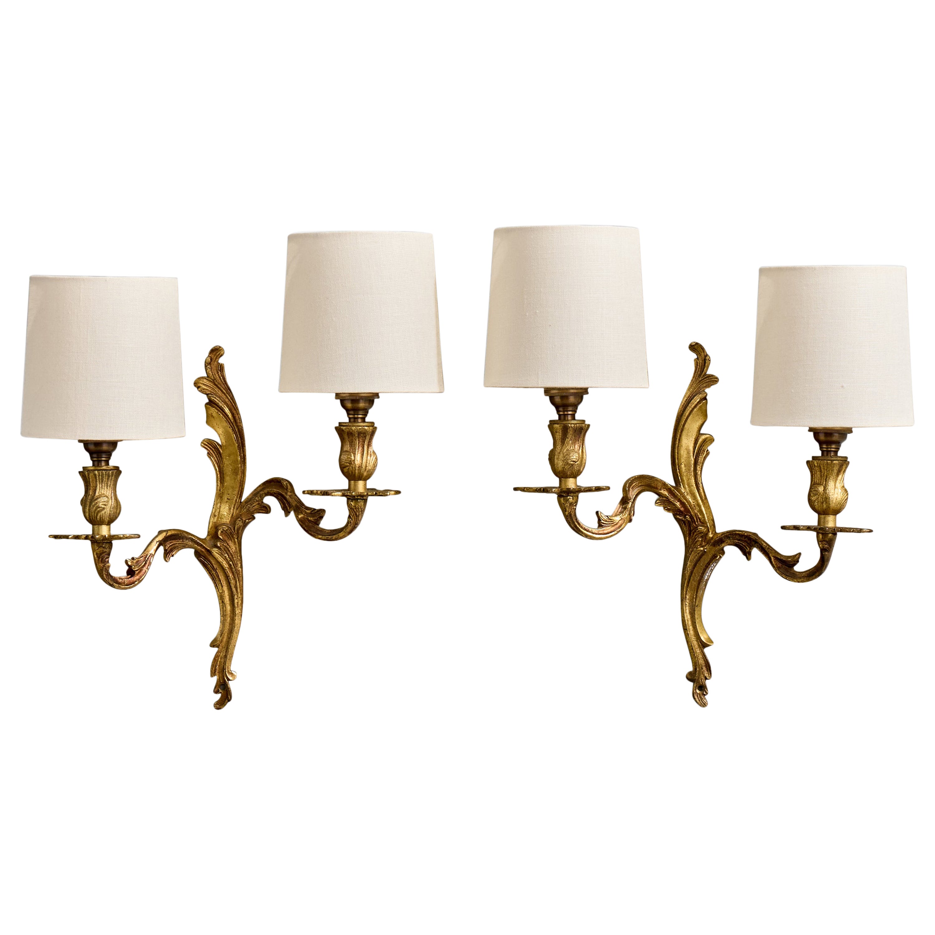 Französischer Designer, Wall Lights, Metall, Stoff, Frankreich, 1950er Jahre