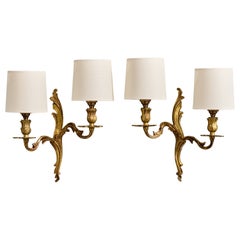 Französischer Designer, Wall Lights, Metall, Stoff, Frankreich, 1950er Jahre