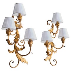 Designer francese, lampade da parete, metallo, tessuto, Francia, anni '1950