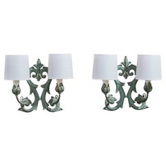 Französischer Designer, Wall Lights, Metall, Stoff, Frankreich, 1950er Jahre