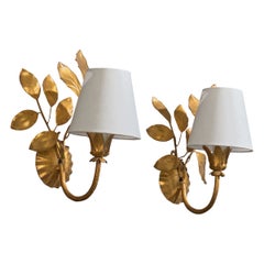 French Designer, Wall Lights, Metal, Fabric, France, 1950s