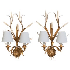 French Designer, Wall Lights, Metal, Fabric, France, 1950s
