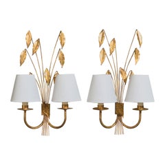 French Designer, Wall Lights, Metal, Fabric, France, 1950s