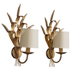 French Designer, Wall Lights, Metal, Fabric, France, 1950s