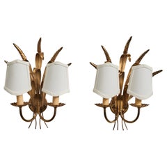 French Designer, Wall Lights, Metal, Fabric, France, 1970s