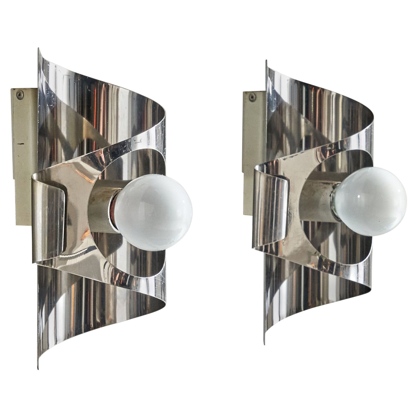 French Designer, Wall Lights, Metal, France, 1970s