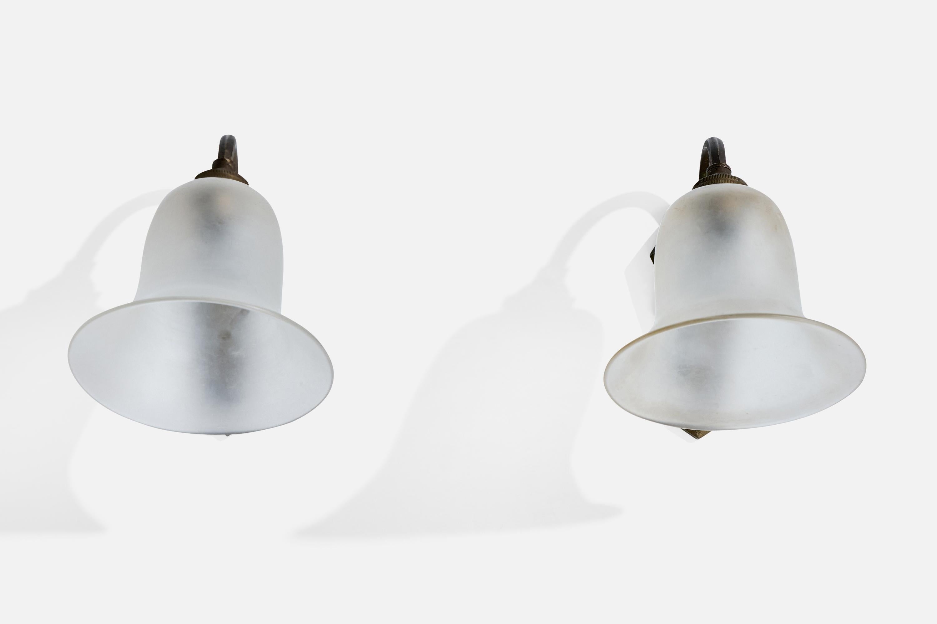 Mid-Century moderno Designer francese, lampade da parete, metallo, vetro, Francia, anni '1930 in vendita