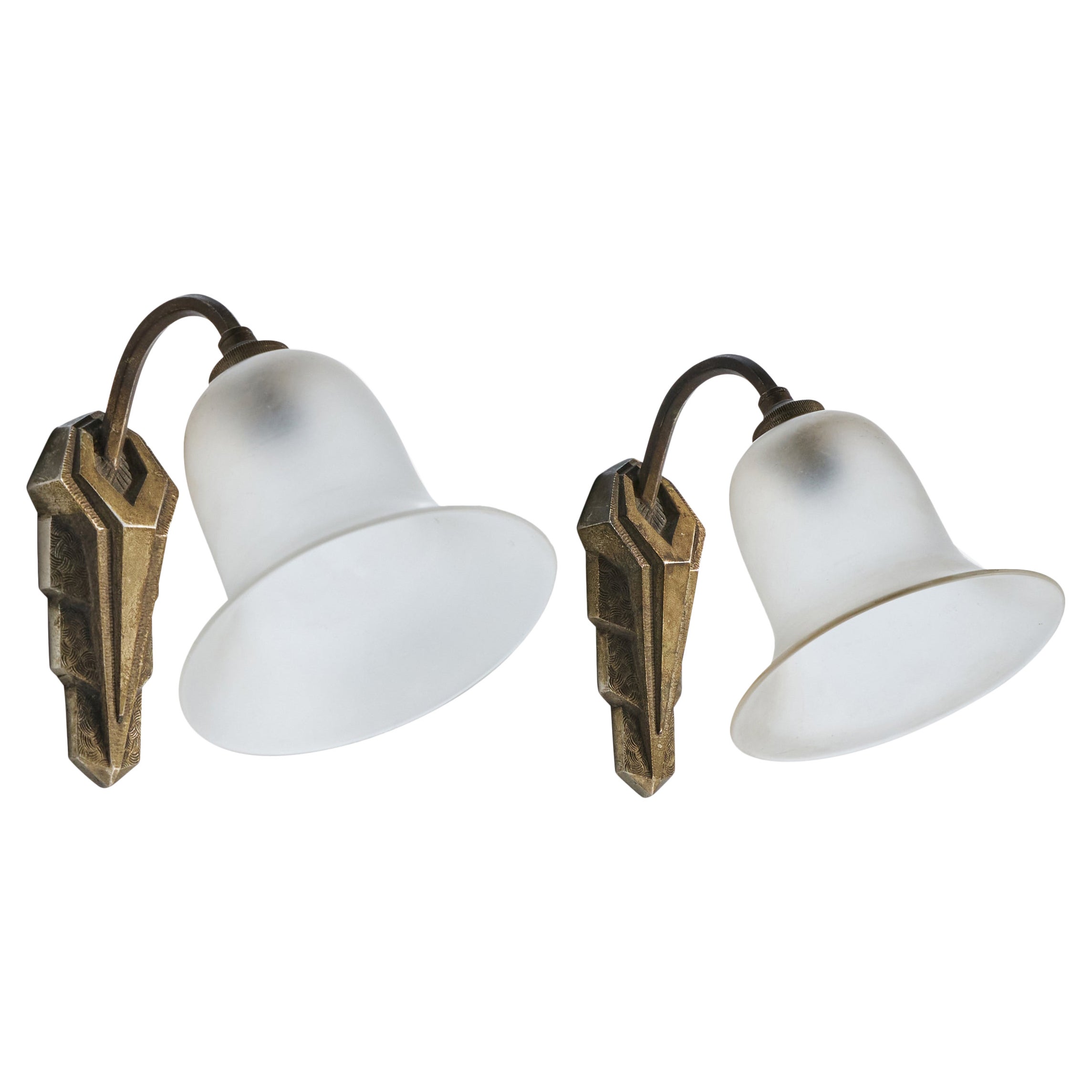 Diseñador francés, Apliques, Metal, Cristal, Francia, Años 1930