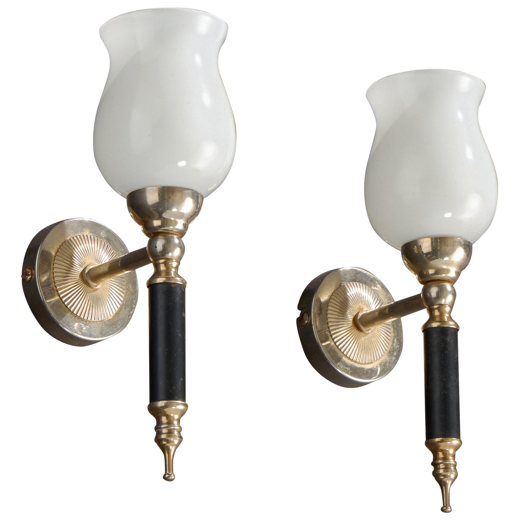 French Designer, Wall Lights, Metal, Glass, France, 1950s im Angebot