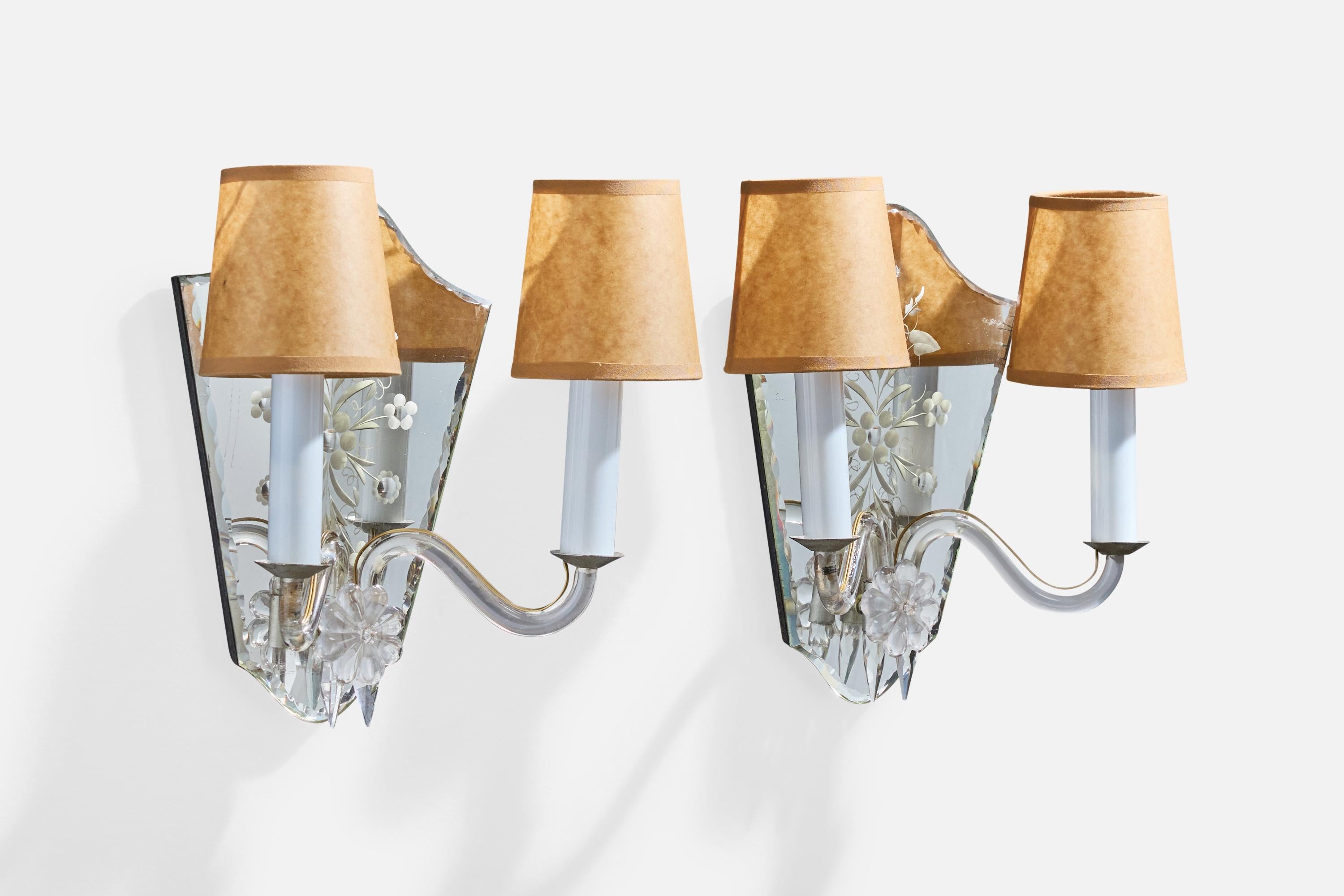 Mid-Century Modern Designer français, appliques, métal, miroir, verre, parchemin, France, années 1950