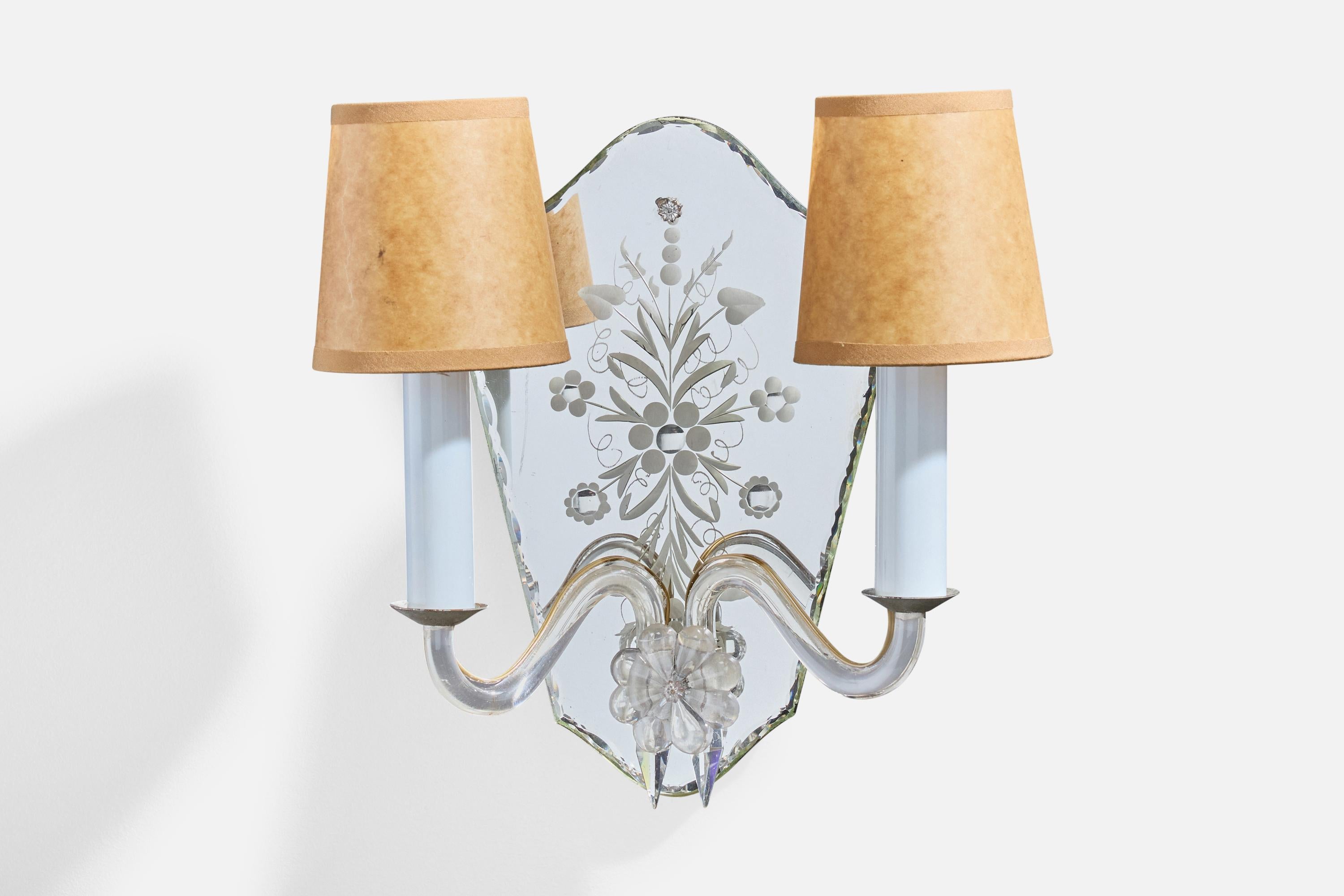 Français Designer français, appliques, métal, miroir, verre, parchemin, France, années 1950