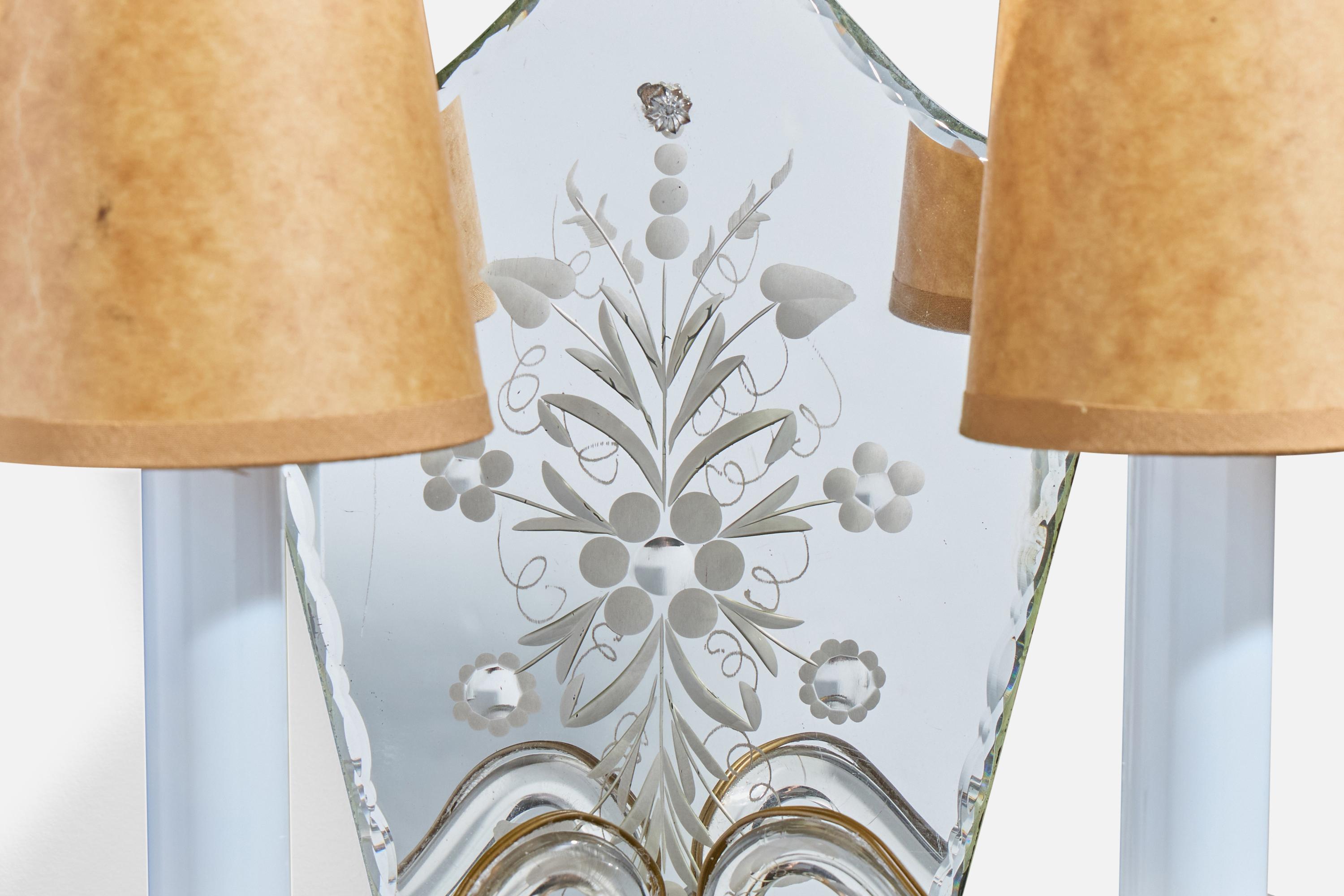 Papier parchemin Designer français, appliques, métal, miroir, verre, parchemin, France, années 1950