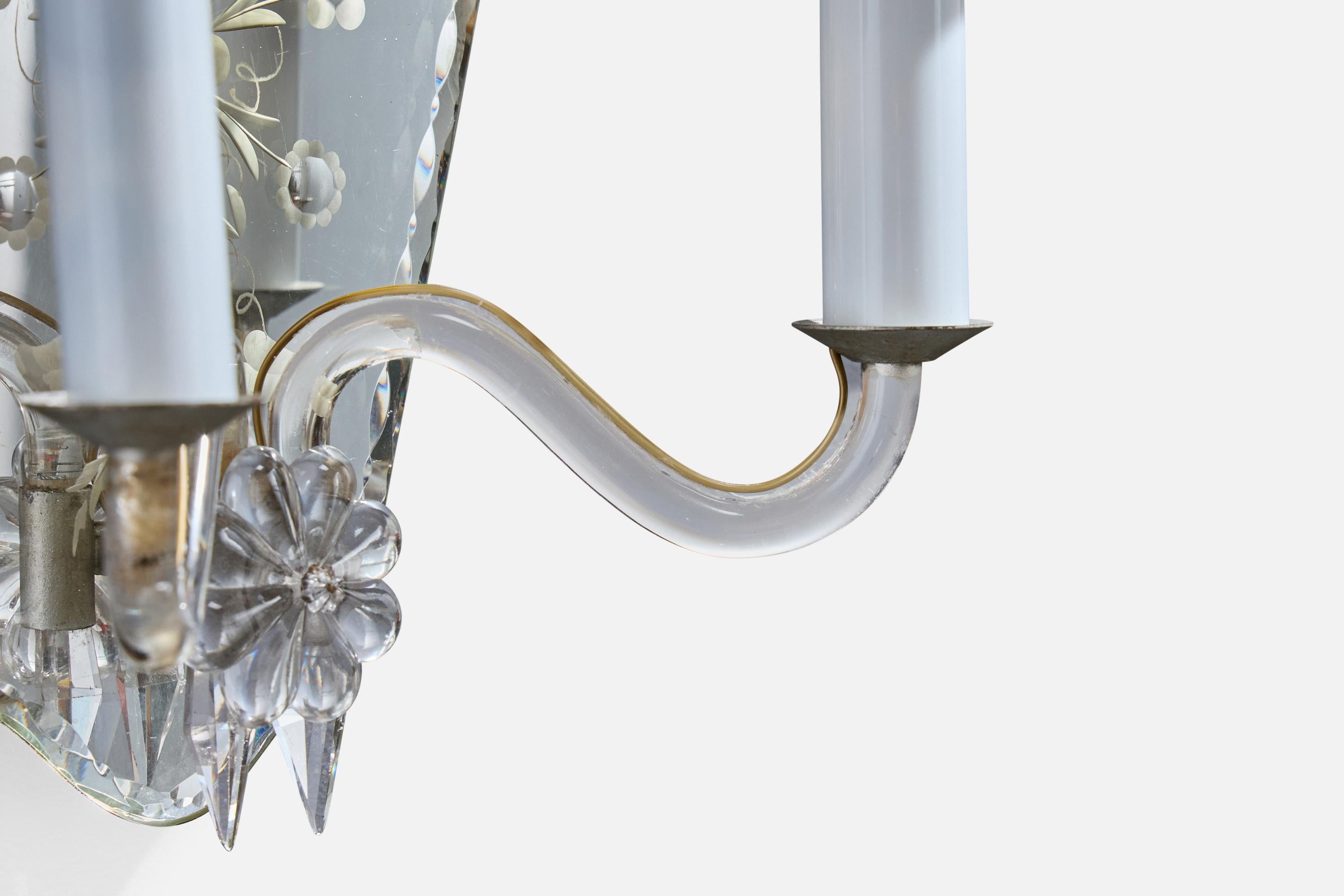 Designer français, appliques, métal, miroir, verre, parchemin, France, années 1950 1