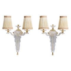 French Designer, Wall Lights, Plexiglass, Brass, Fabric, France, 1970s