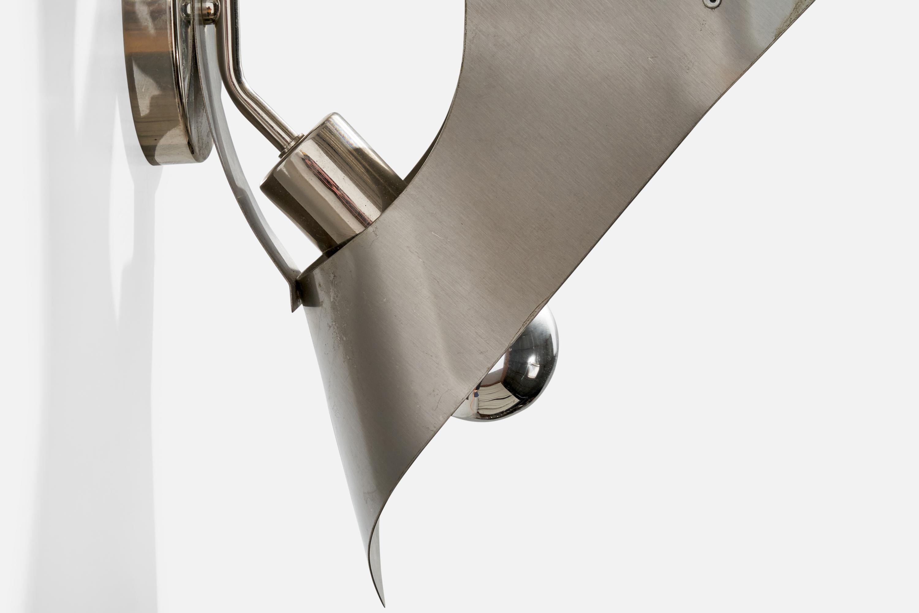 French Designer, Wall Lights, Steel, France, c. 1970s For Sale 9