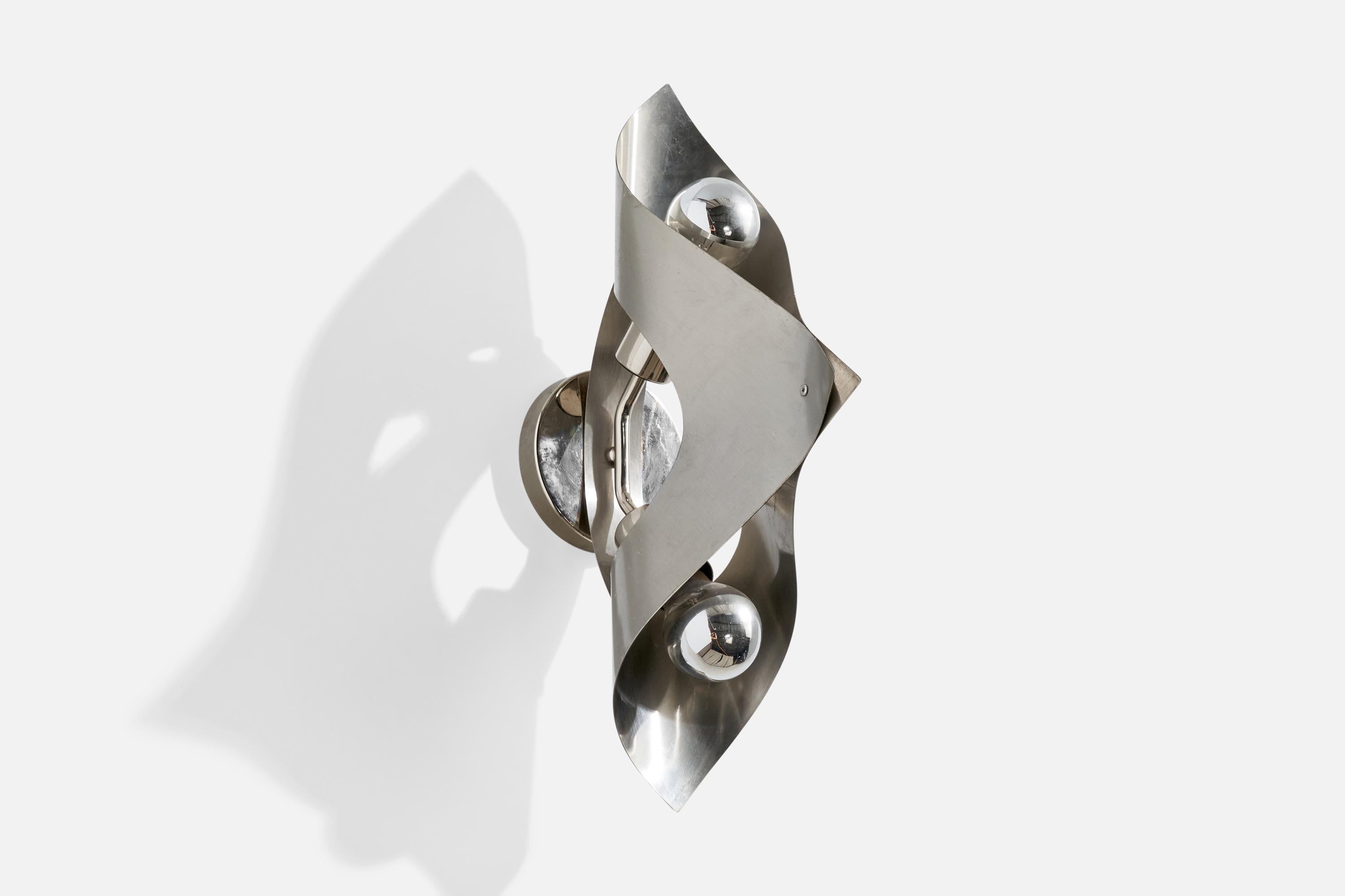French Designer, Wall Lights, Steel, France, c. 1970s For Sale 4