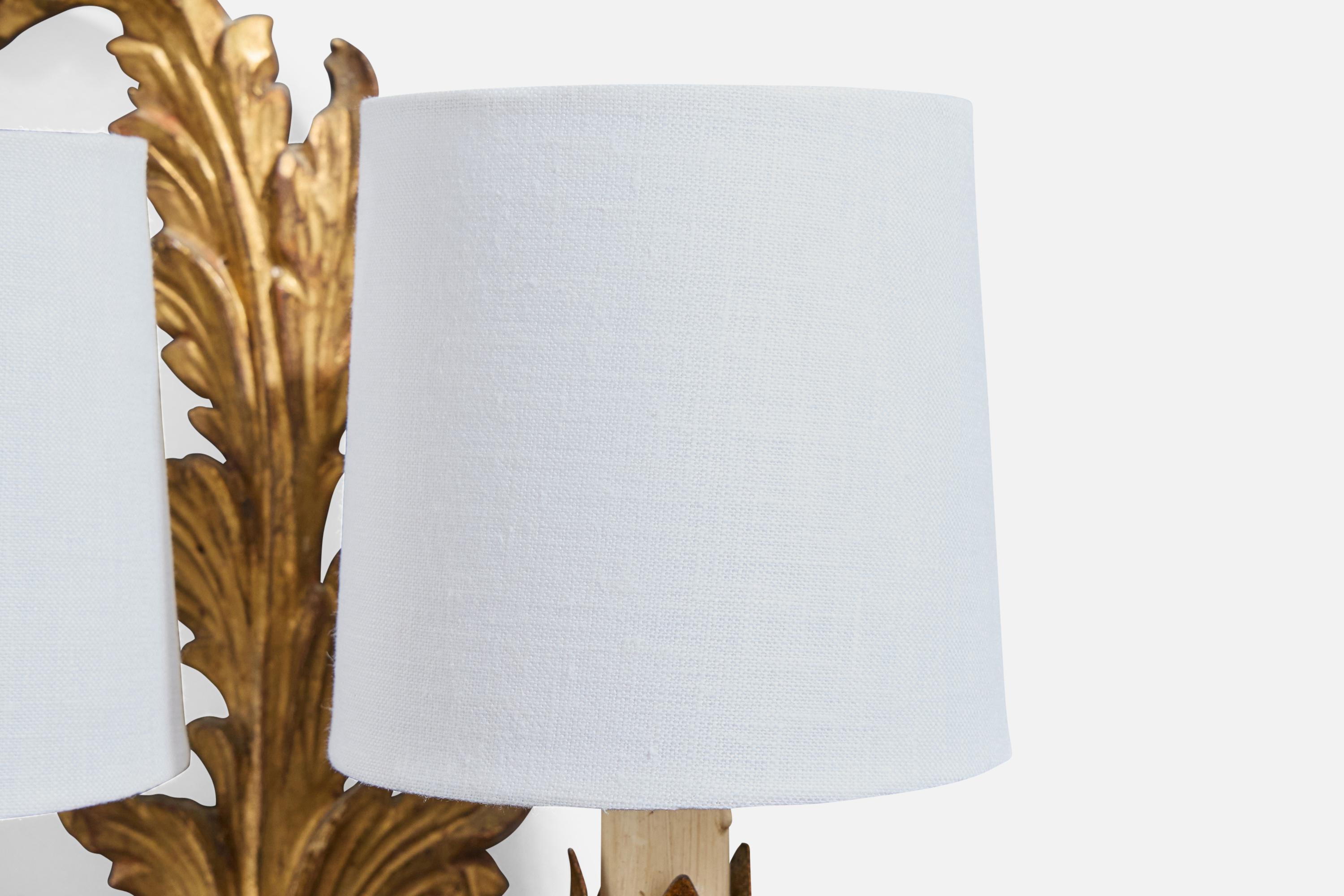 Milieu du XXe siècle Design Design-Light, Wood, Brass, Fabric, France, 1940s en vente