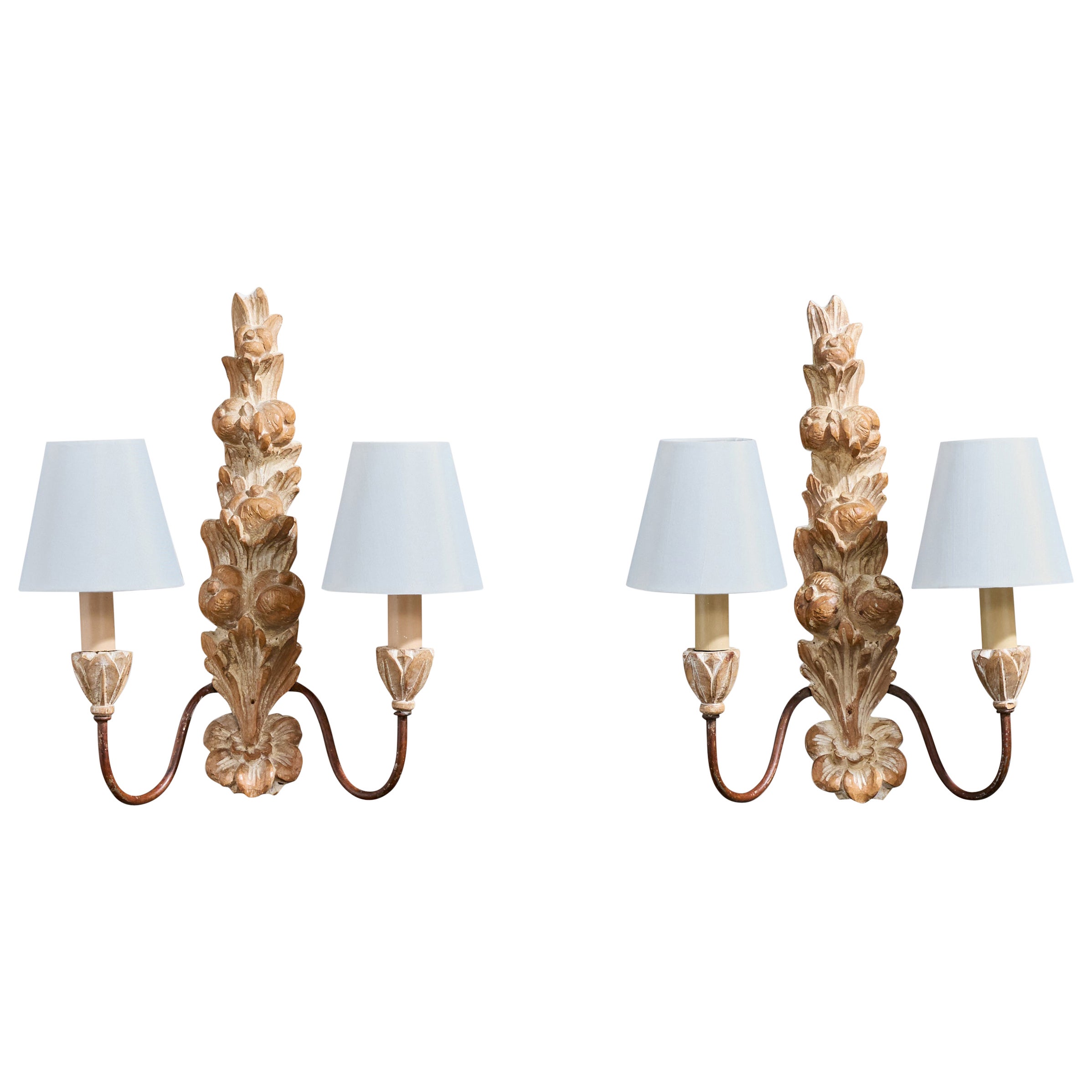 Designer francese, lampade da parete, Wood, metallo, tessuto, Francia, anni
50