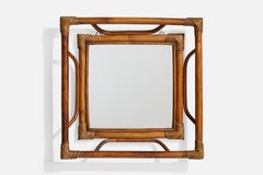 Französischer Designer, Wandspiegel, Bambus, Rattan, Frankreich, 1960er Jahre