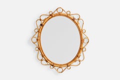 Französischer Designer, Wandspiegel, Bambus, Rattan, Frankreich, 1960er Jahre