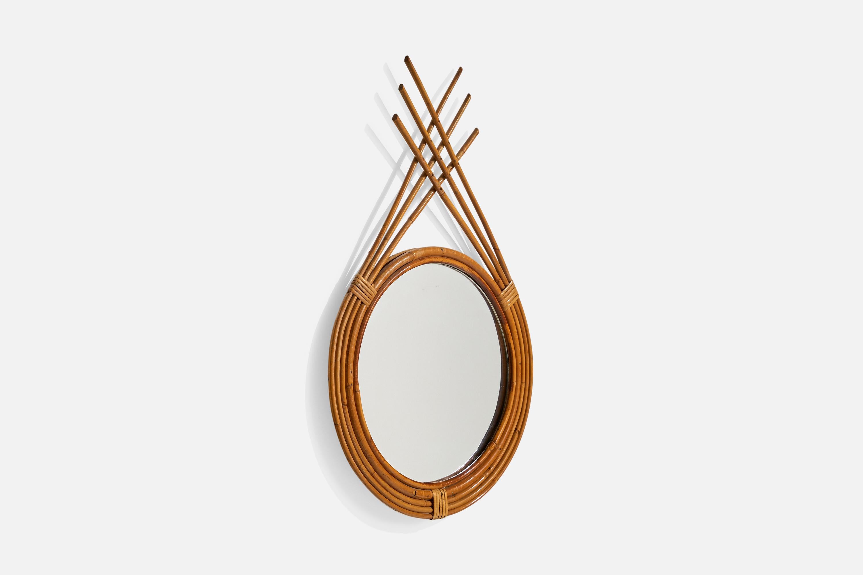 Französischer Designer, Wandspiegel, Bambus, Rattan, Frankreich, 1960er Jahre im Zustand „Gut“ im Angebot in High Point, NC