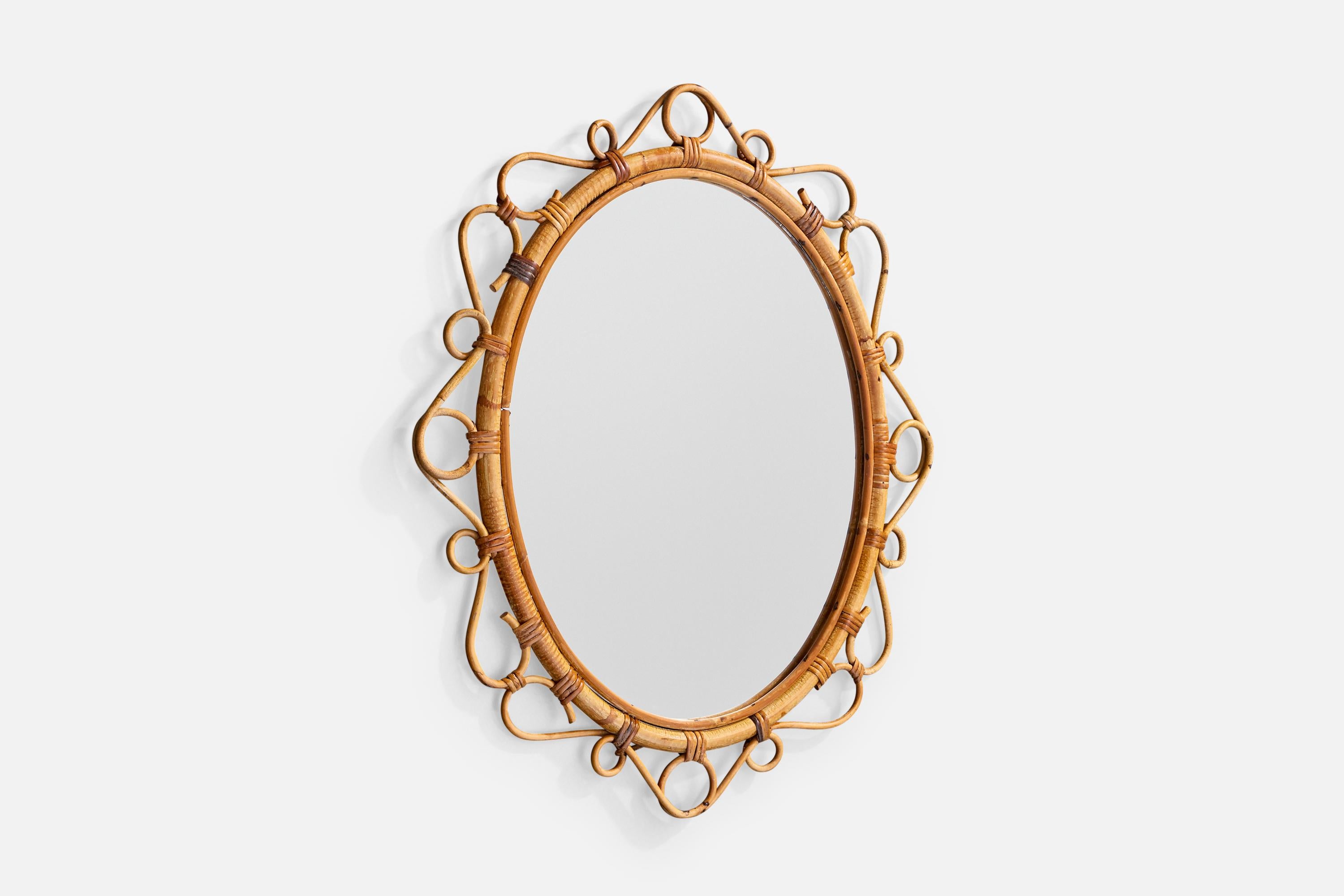 Mid-Century moderno Specchio da parete di design francese, bambù, rattan, Francia, anni '1960 in vendita