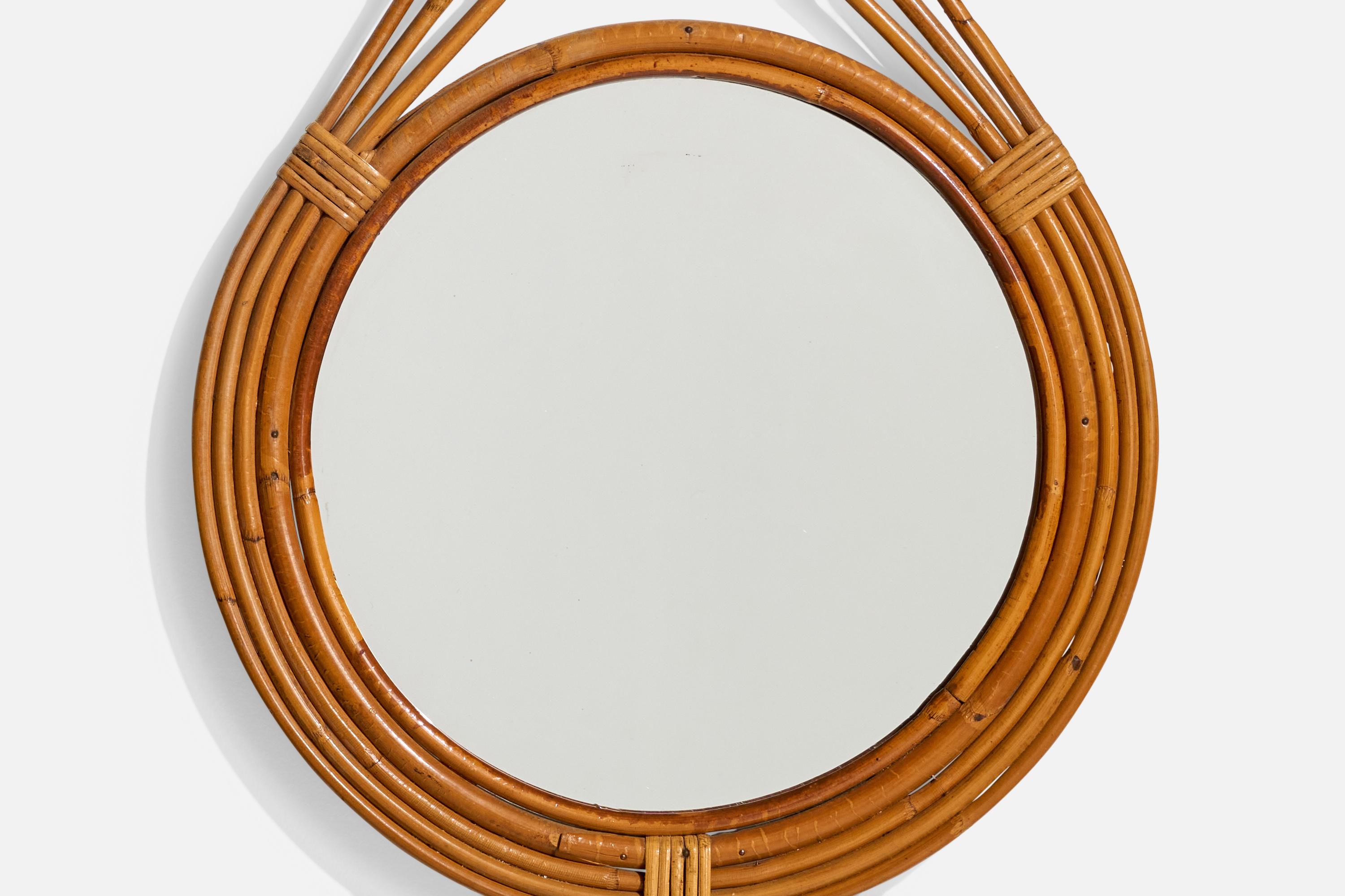 Französischer Designer, Wandspiegel, Bambus, Rattan, Frankreich, 1960er Jahre (Mitte des 20. Jahrhunderts) im Angebot