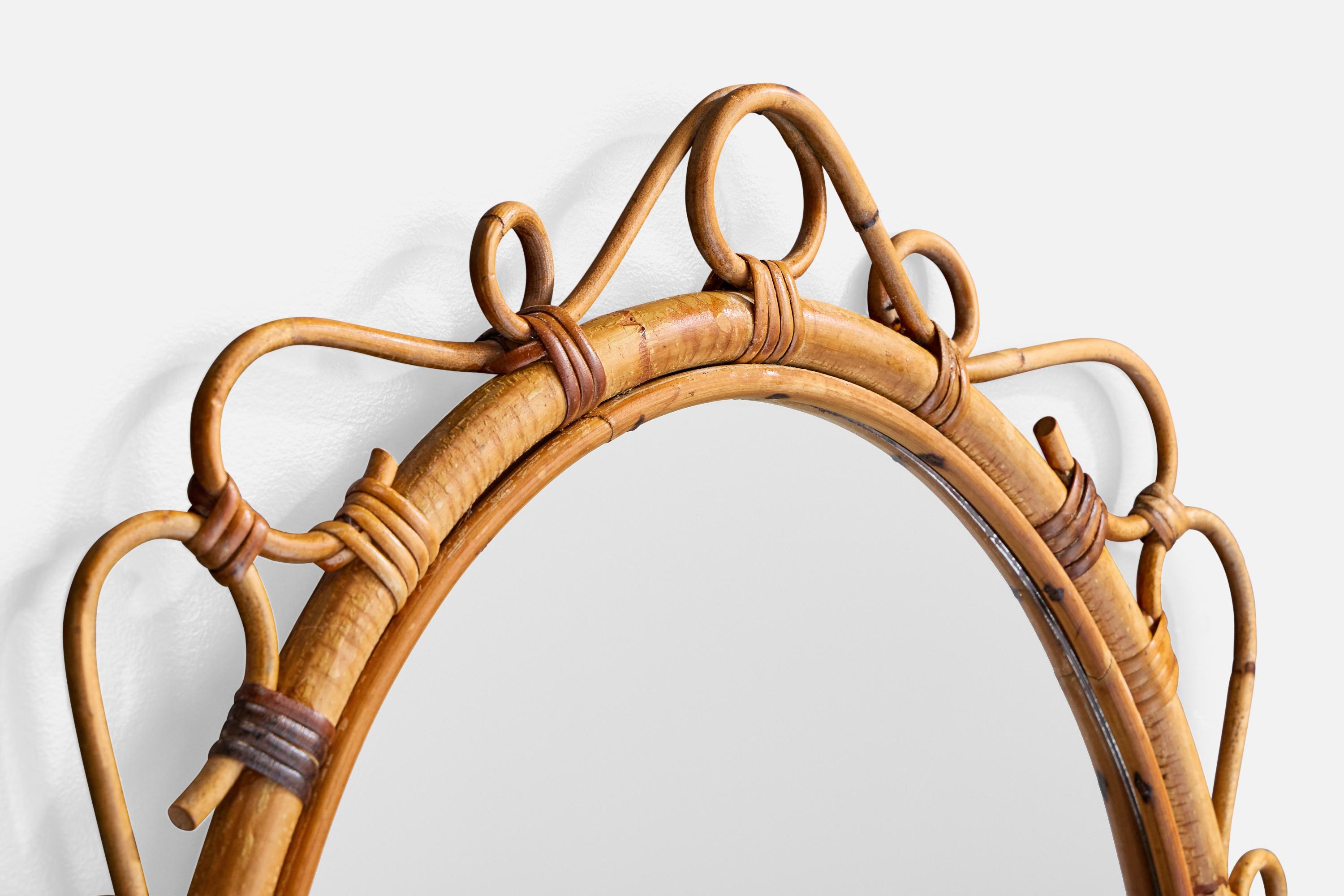 Francese Specchio da parete di design francese, bambù, rattan, Francia, anni '1960 in vendita